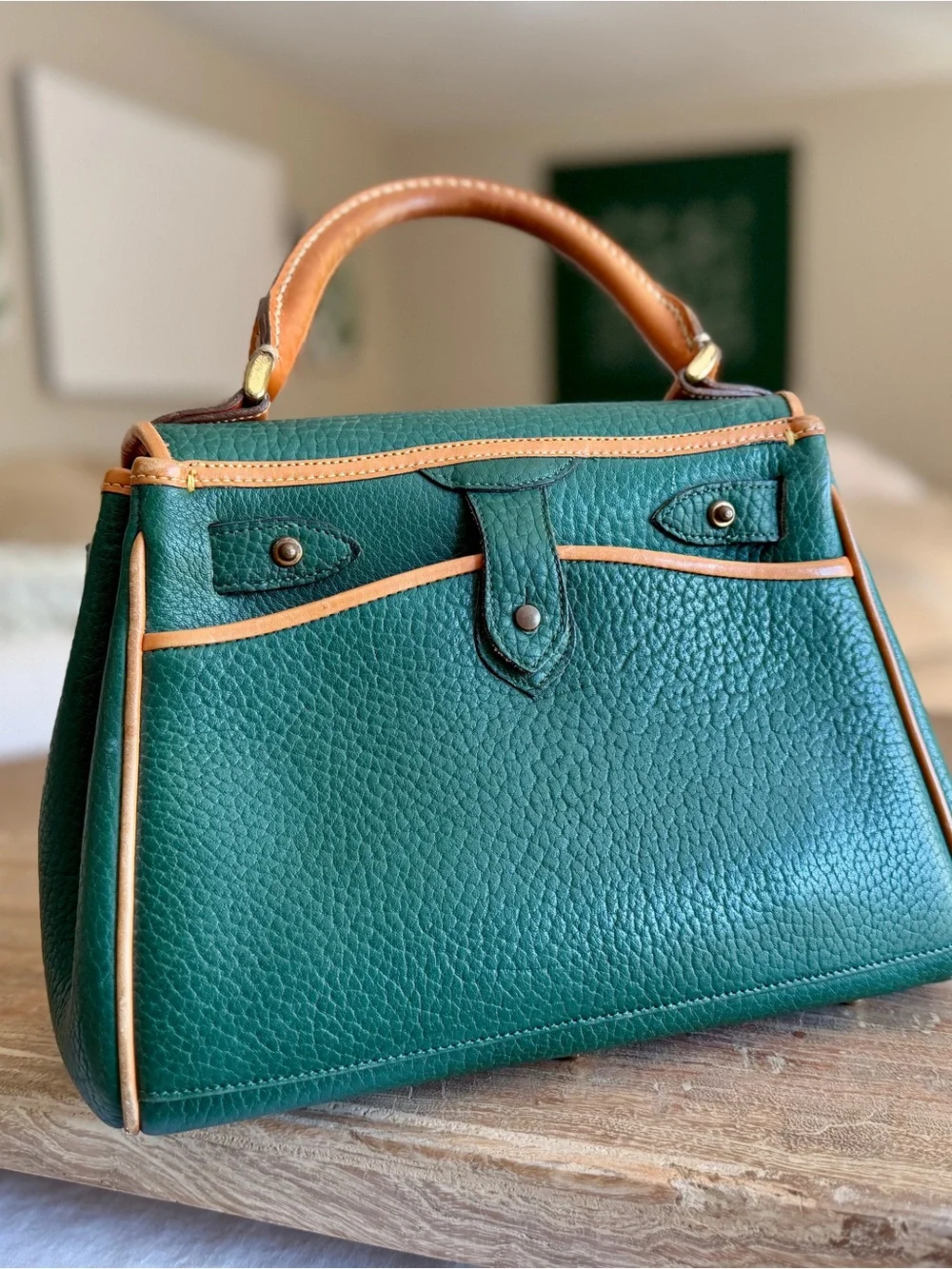 Vintage Dooney & Bourke AWL Surrey Satchel Forest Green British Tan